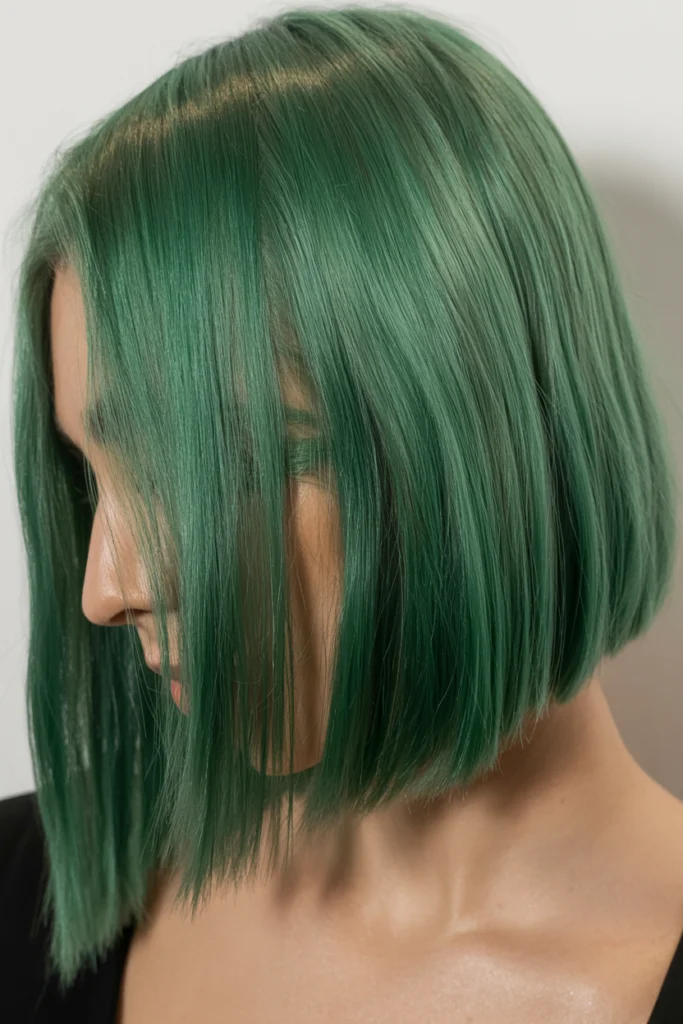 Metallic Green Straight Hair