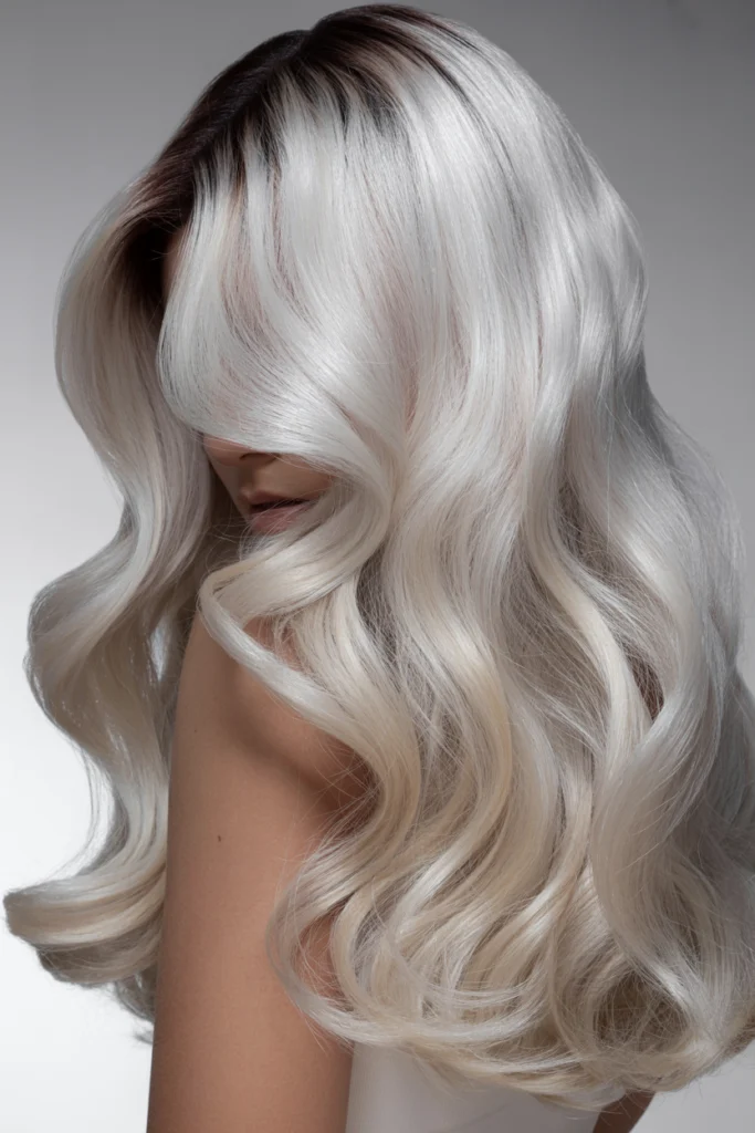 Metallic Platinum Blonde with Dark Roots
