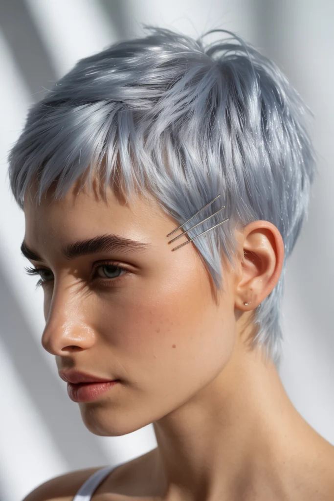 Metallic Silver Pixie Cut