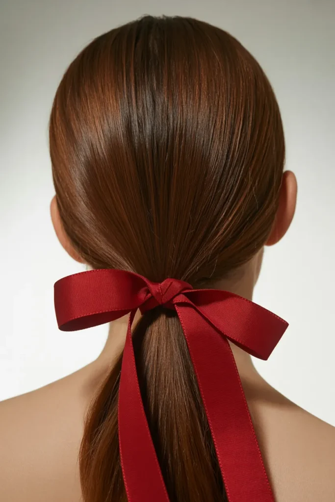 Sleek Low Ponytail with Ribbon