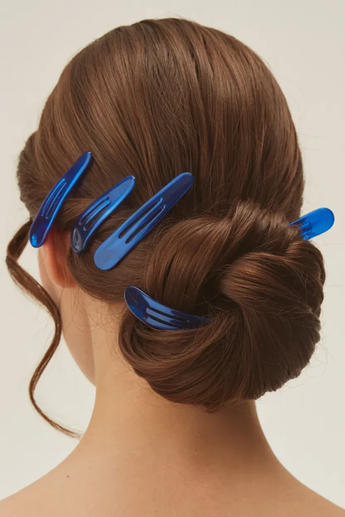 Twisted Side Bun with Blue Clips