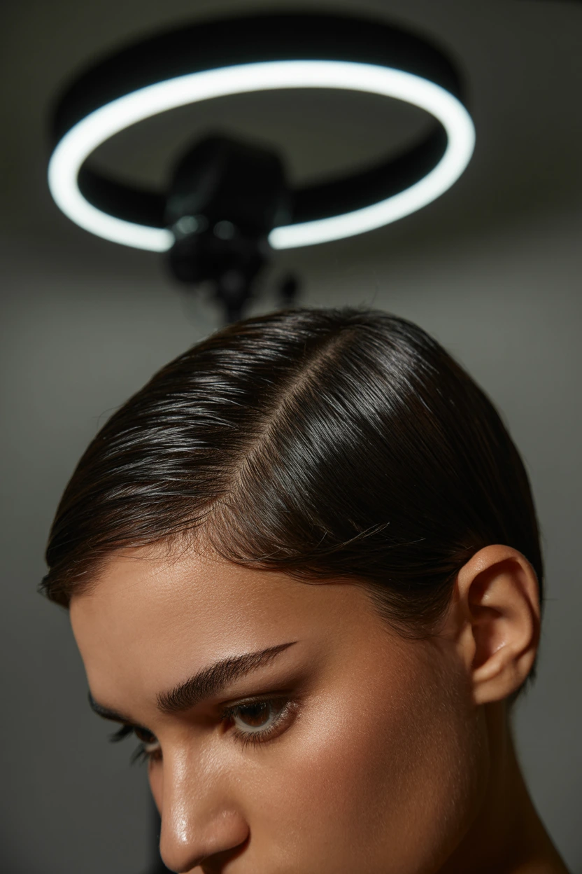 slicked-back pixie cut