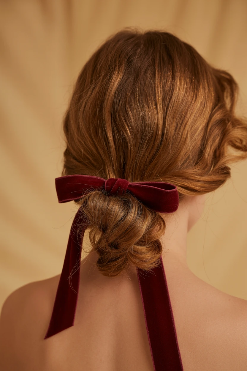 velvet ribbon half-up twist