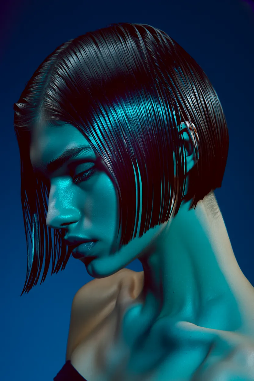 sleek wet-look bob