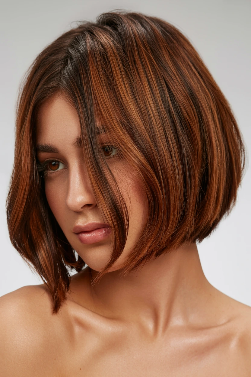 brunette dimensional layered bob