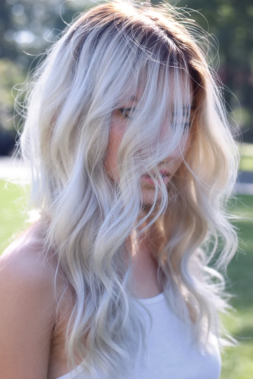 beachy platinum balayage long
