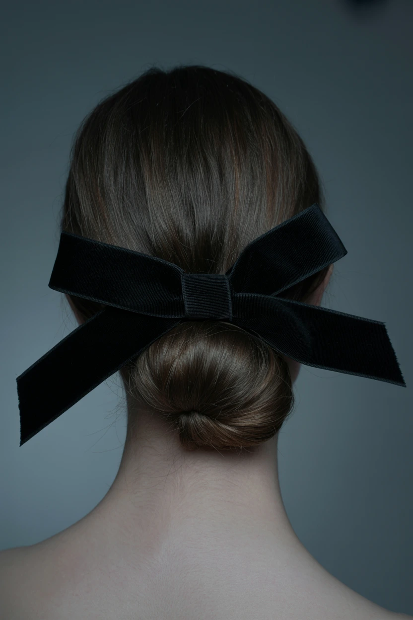 black velvet low chignon