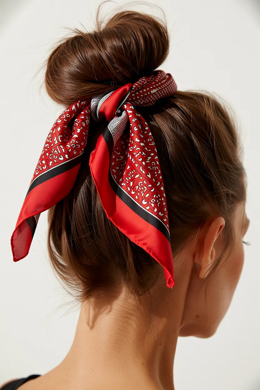 high topknot with scarf