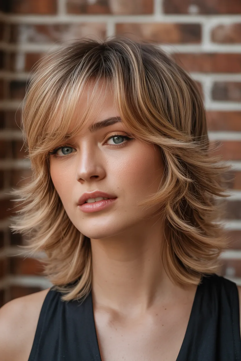 warm butterscotch shag cut