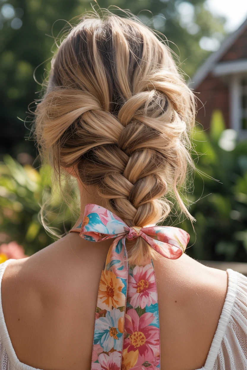 floral print ribbon braid