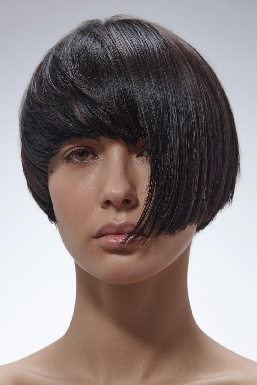asymmetrical layered bowl cut