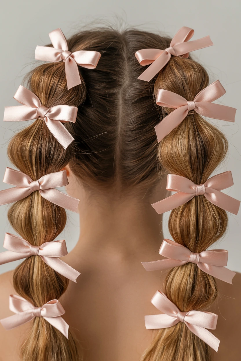 satin bow bubble ponytail