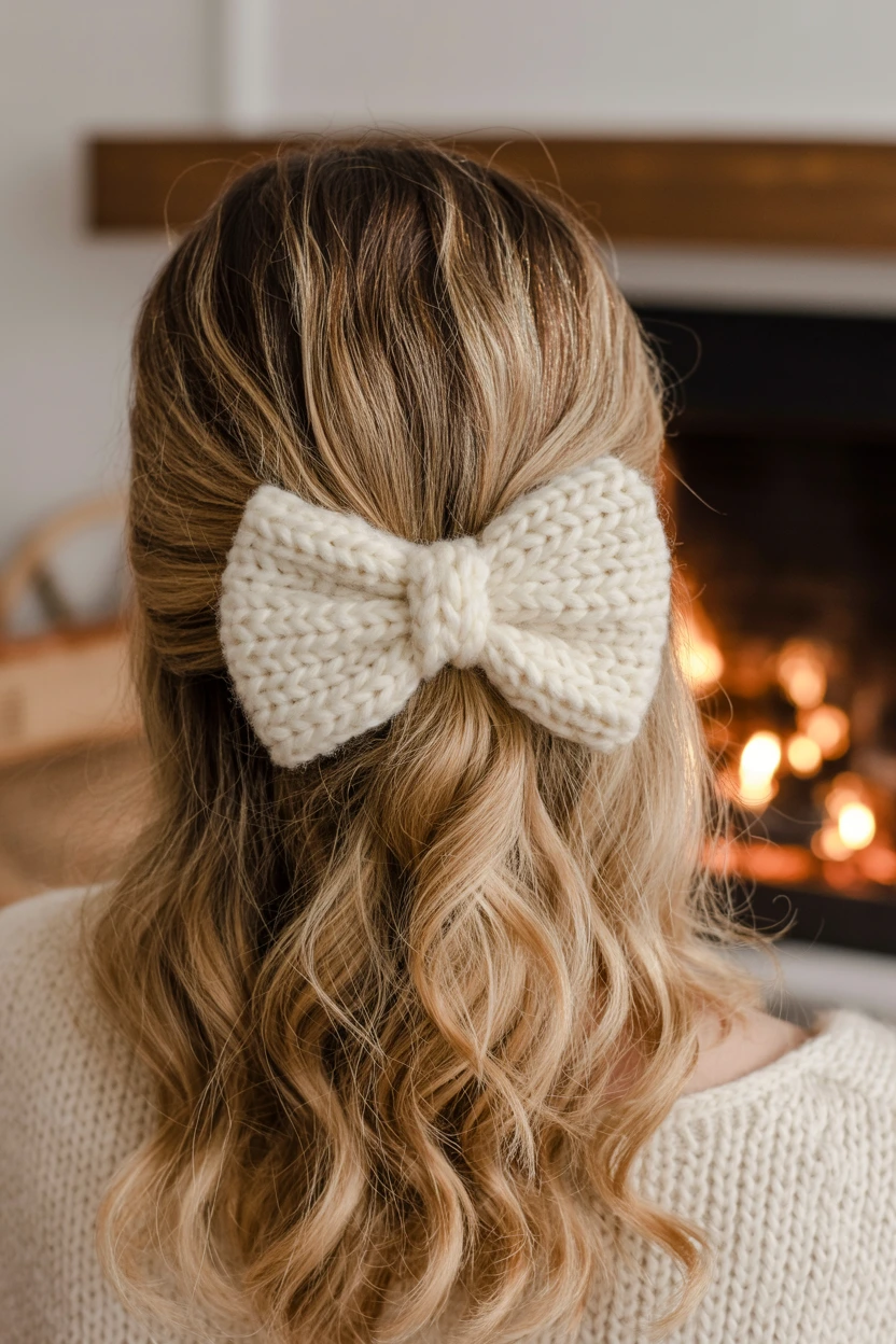 knitted ribbon half-up waves