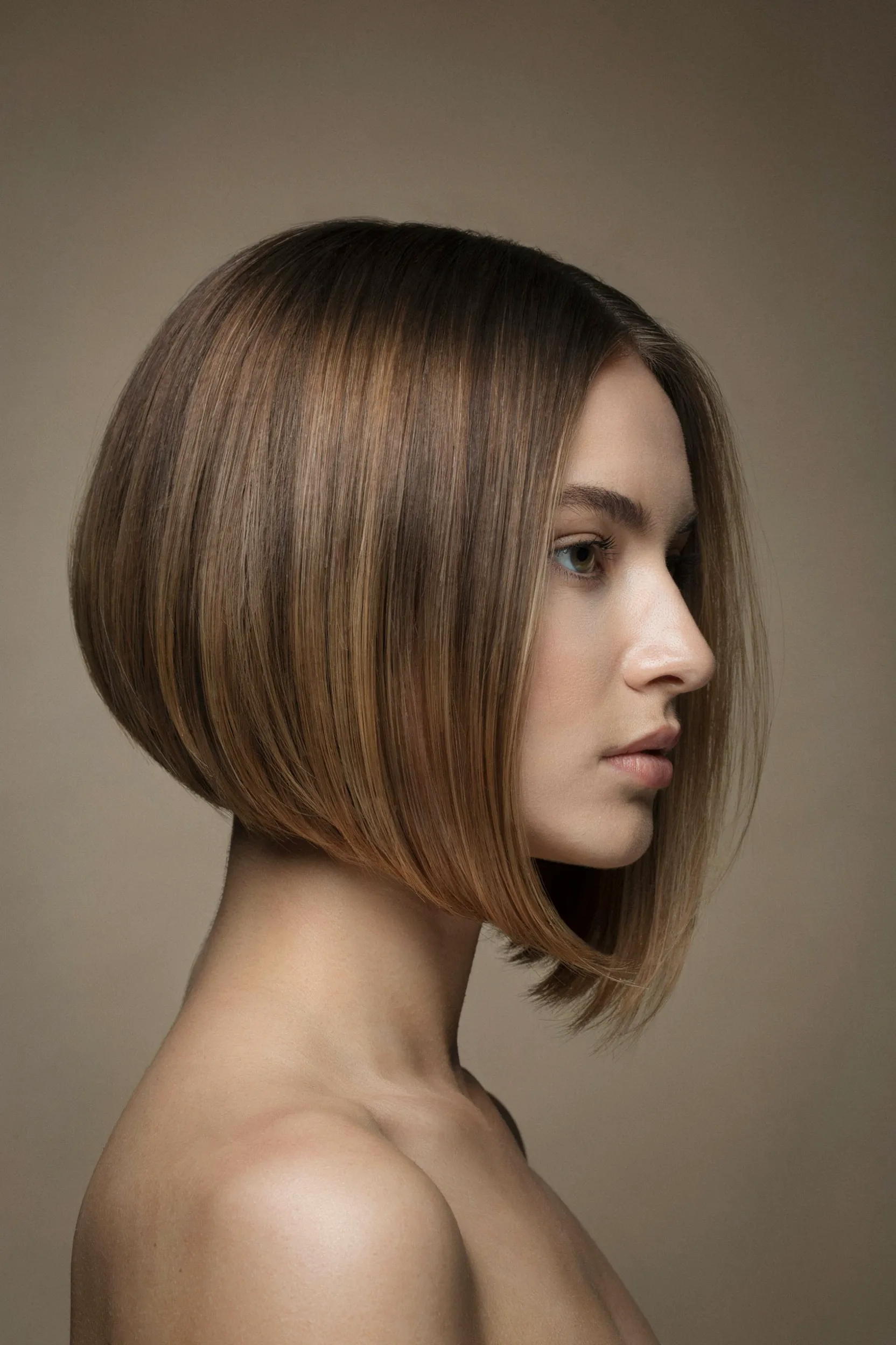 sleek caramel angled bob