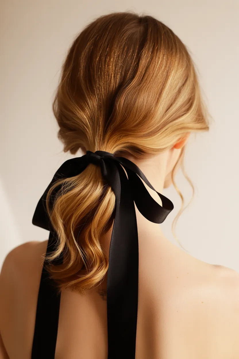 ribbon-tied low pony
