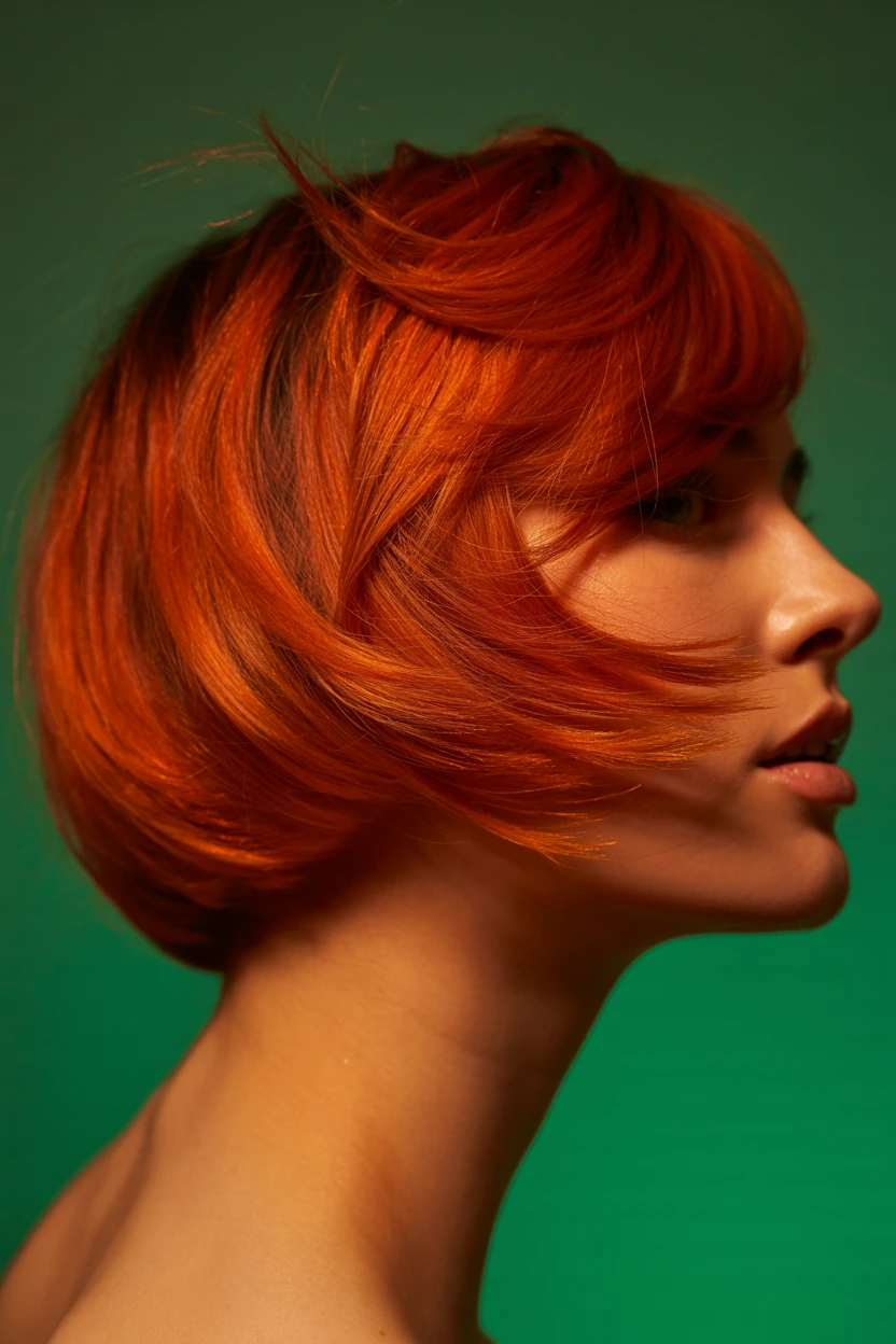 copper red feathered bob