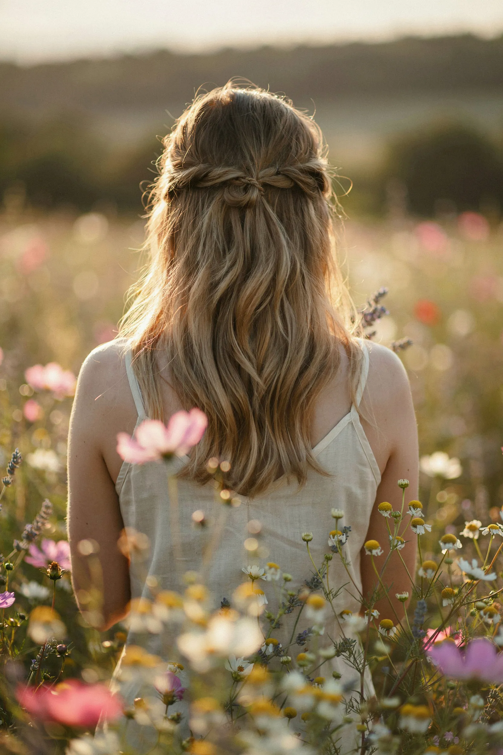 boho wavy half-up topknot