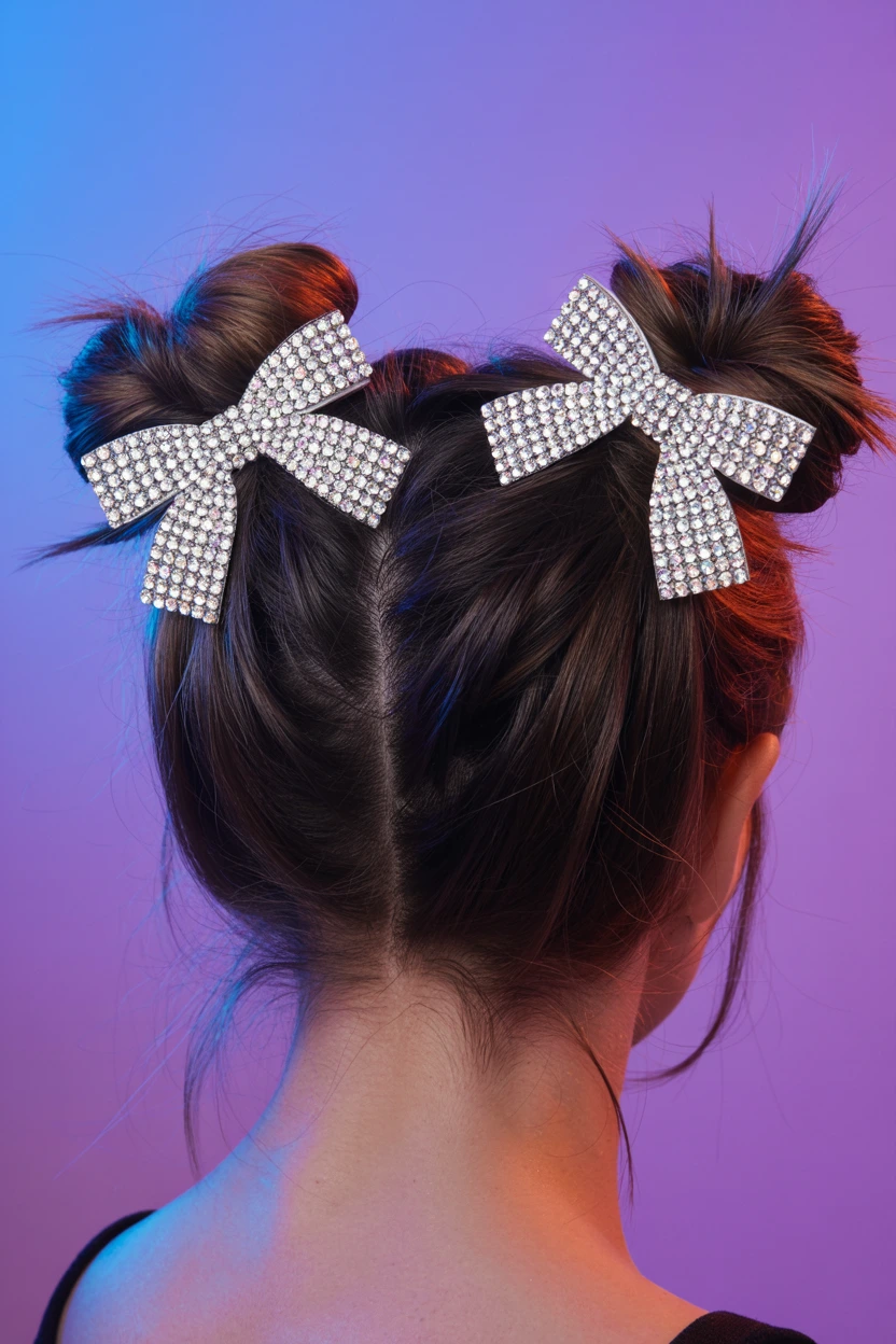 embellished bow space buns