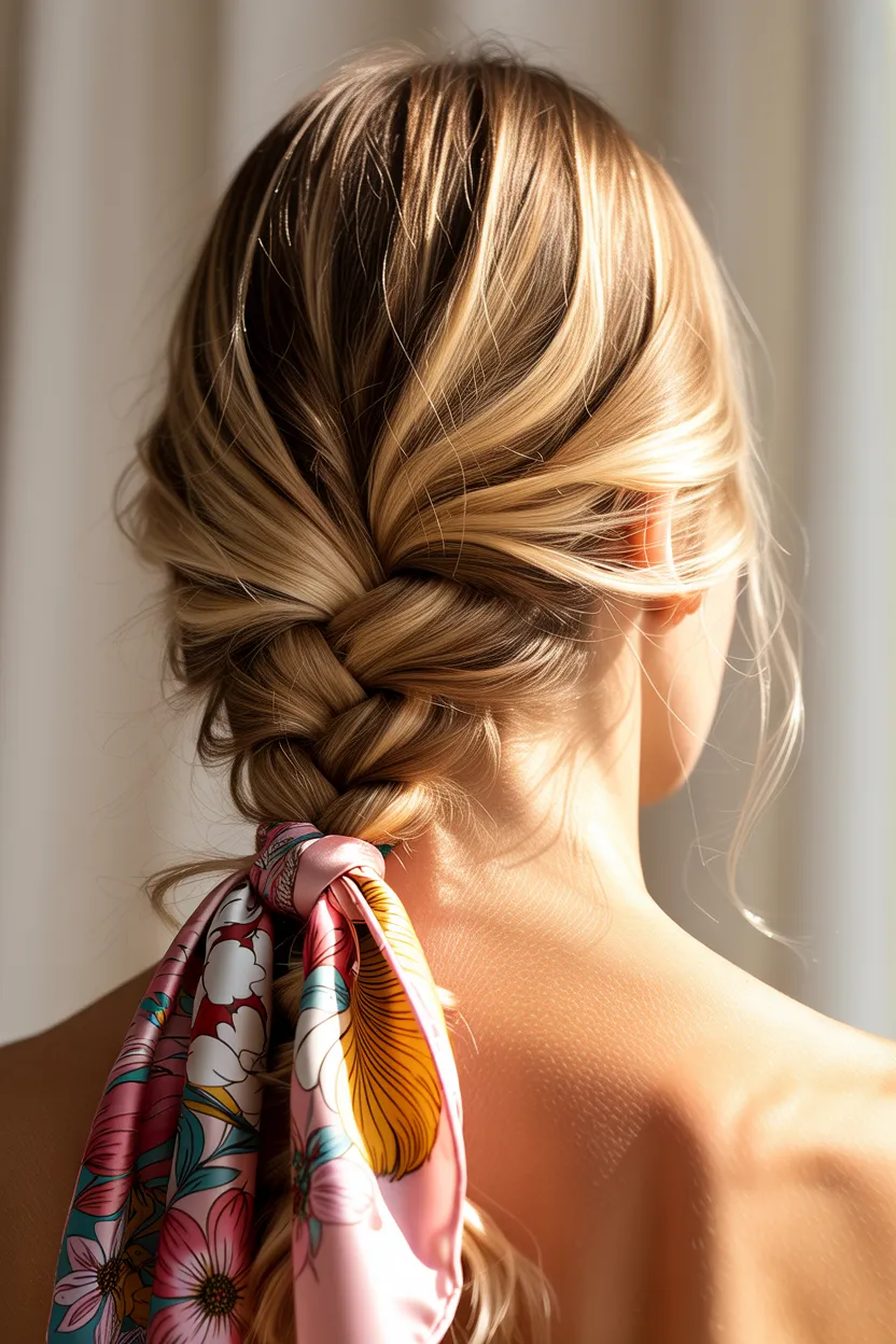scarf-braided low pony