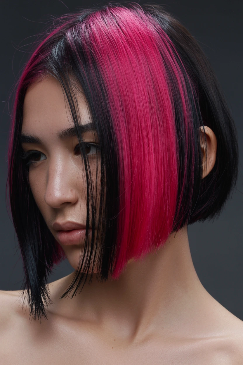 magenta streak accent cut