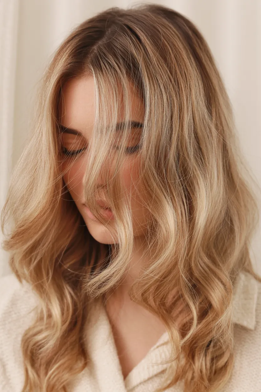 tousled warm beige waves