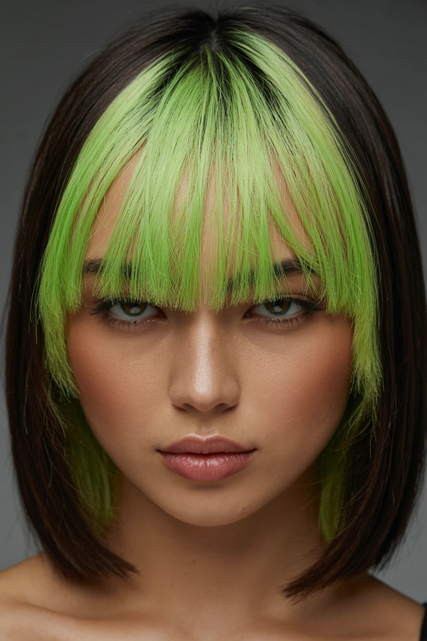 neon green bangs bob
