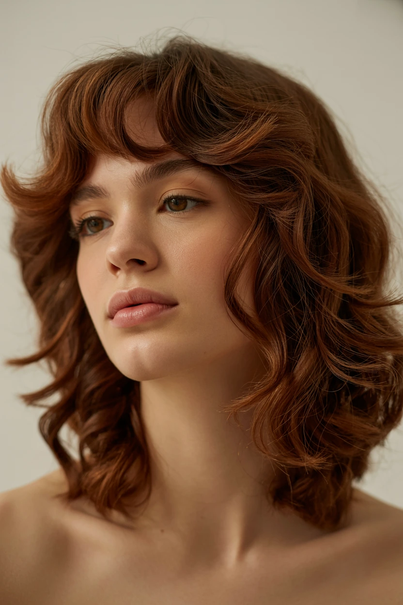 voluminous retro curtain bangs