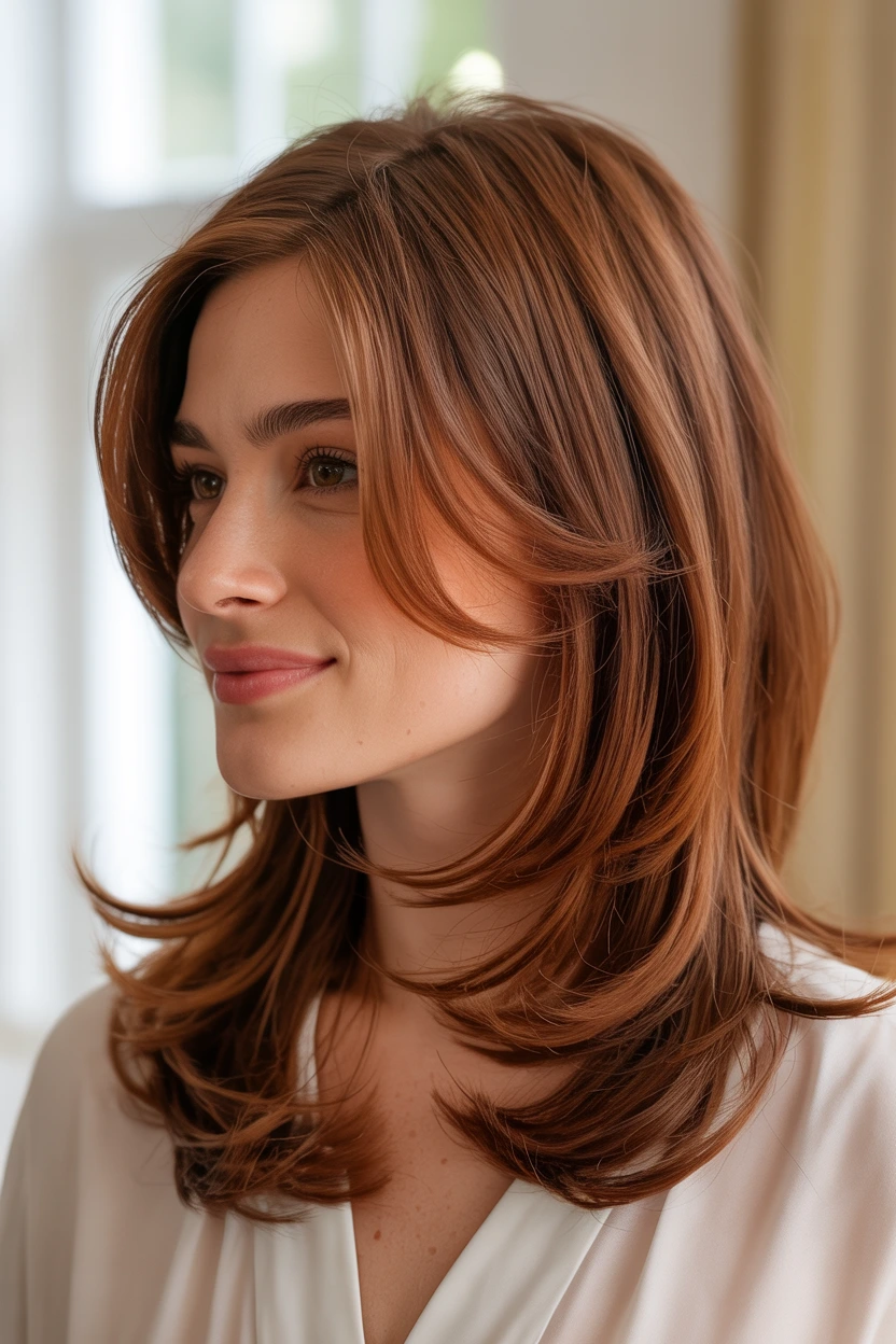 chestnut brown layered look