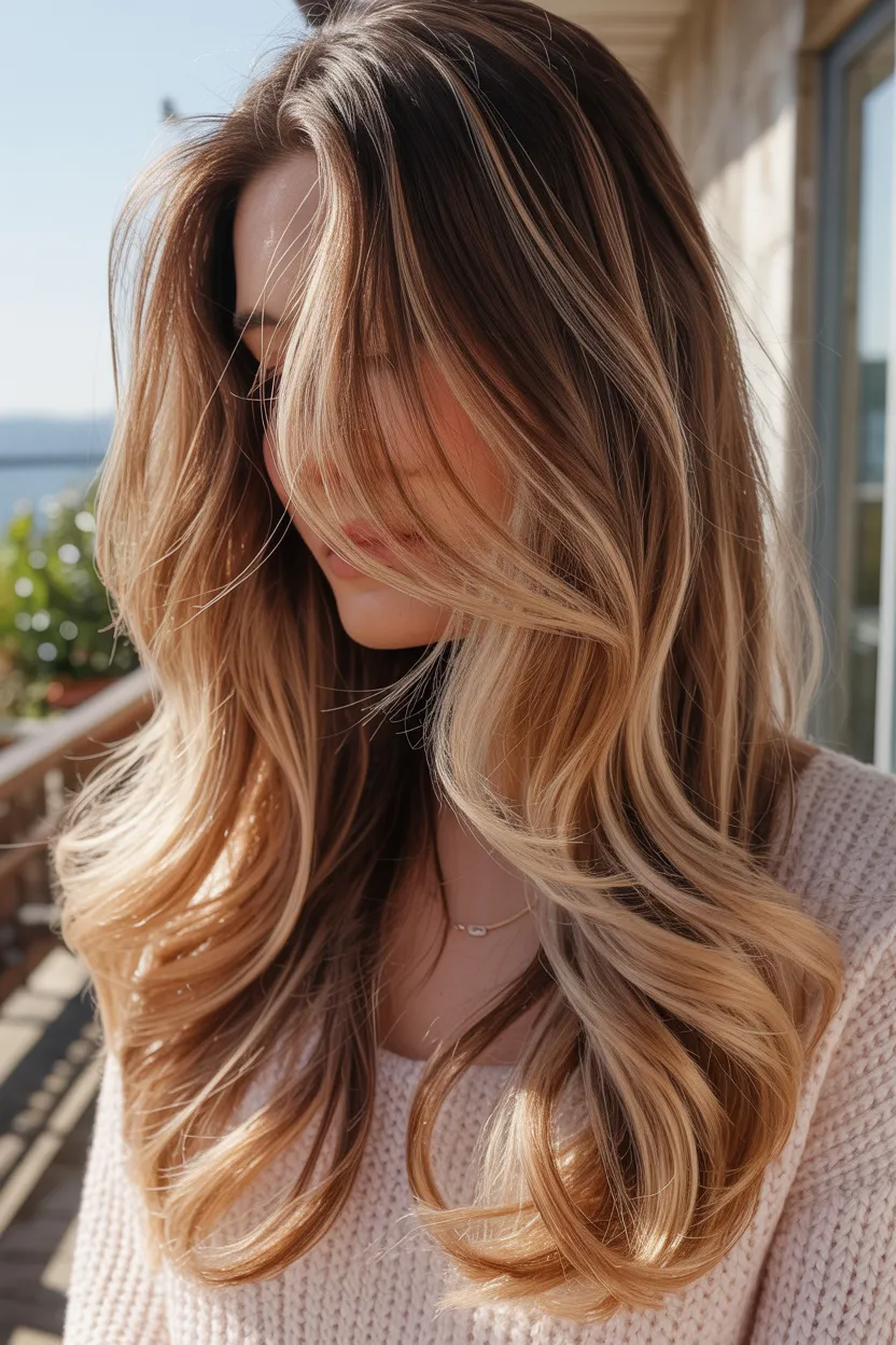 layered caramel cream balayage