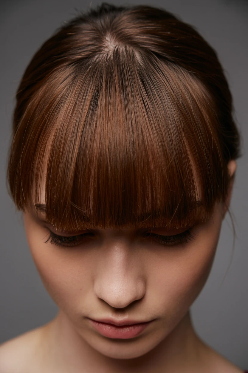 heavy eyebrow grazing fringe