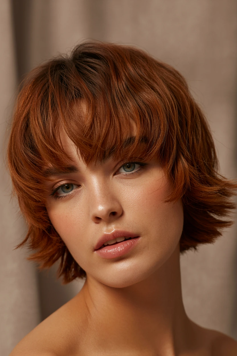 chestnut brown feathered fringe