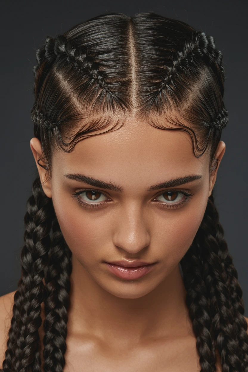 high-shine dutch braids