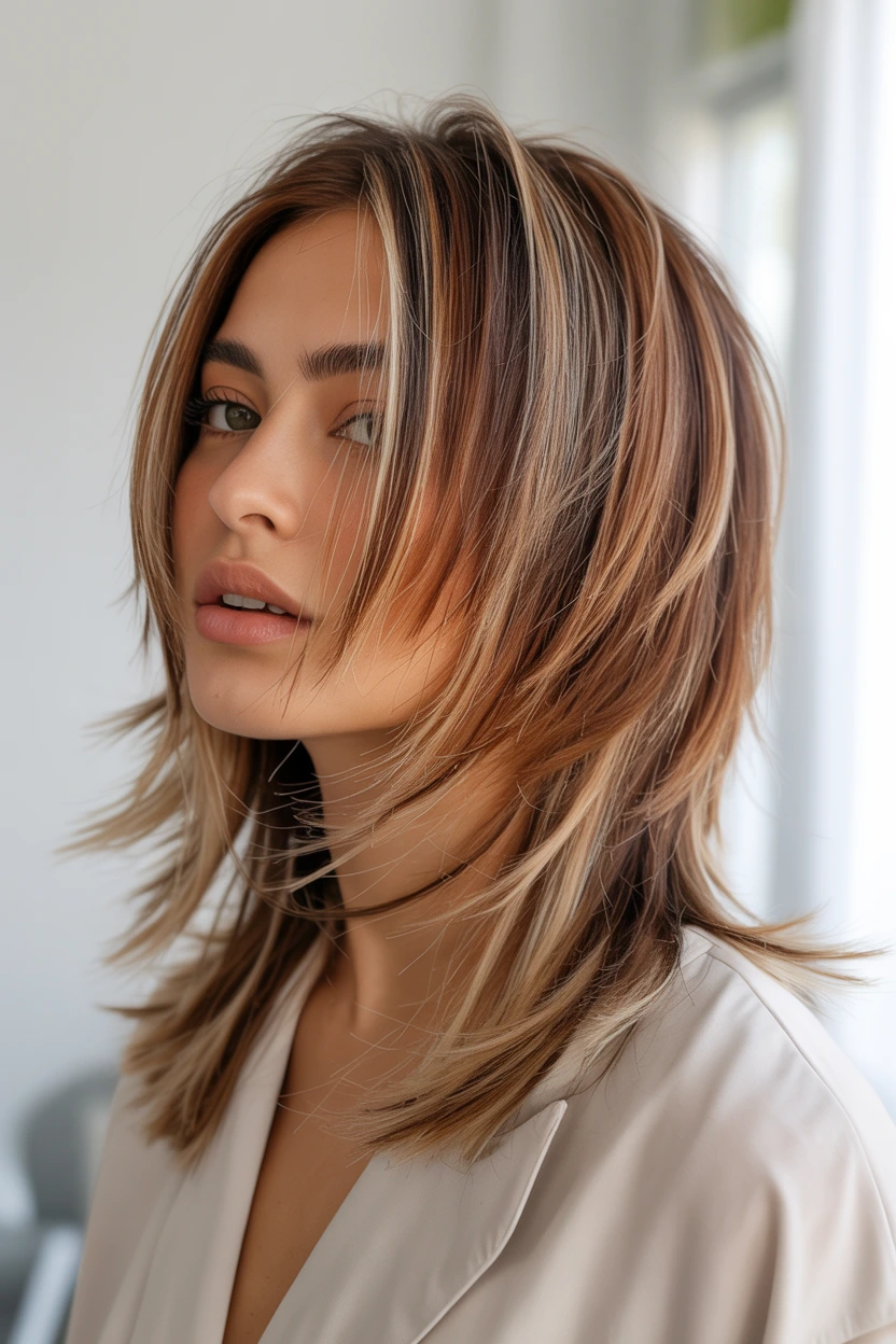 dimensional highlighted shag cut