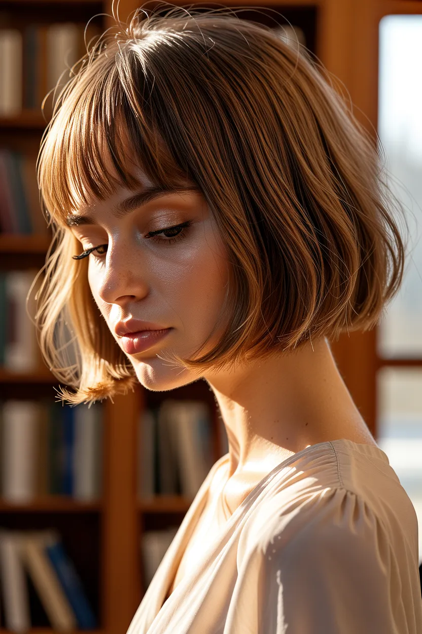 blunt bob with wispy bangs