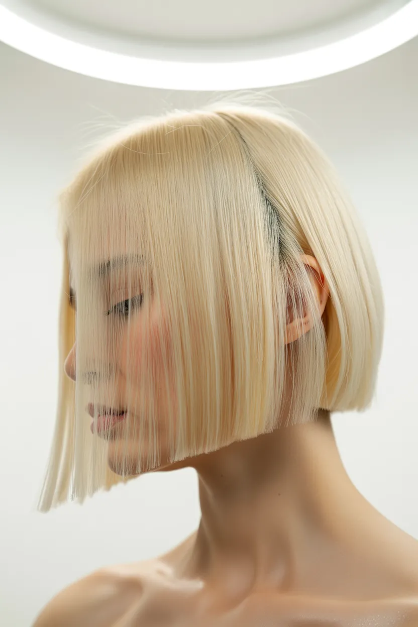 sharp chin-length cut