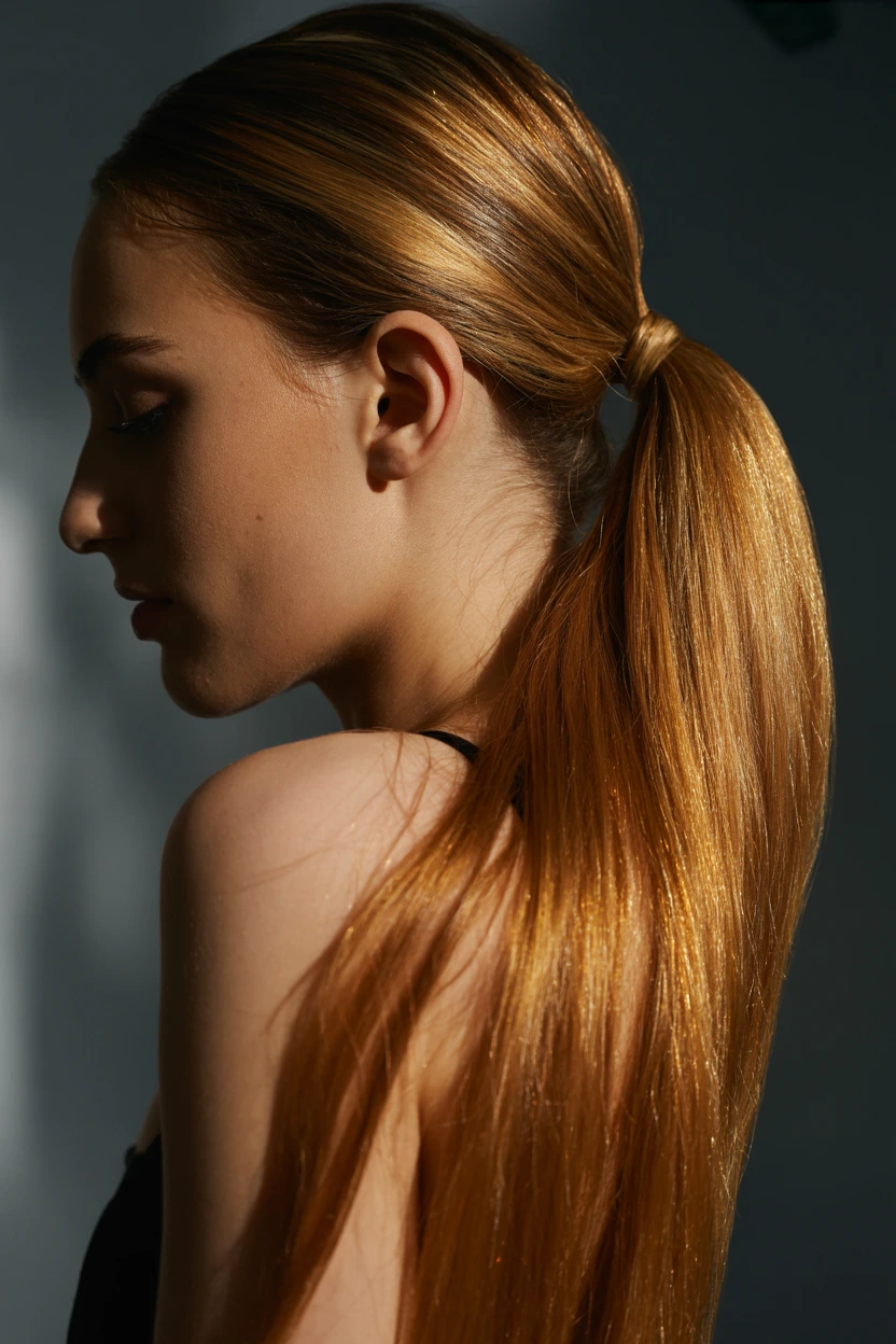 glossy high ponytail