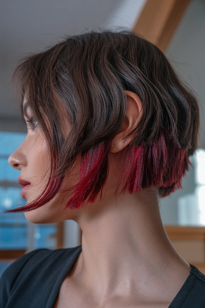 crimson peekaboo bob hair