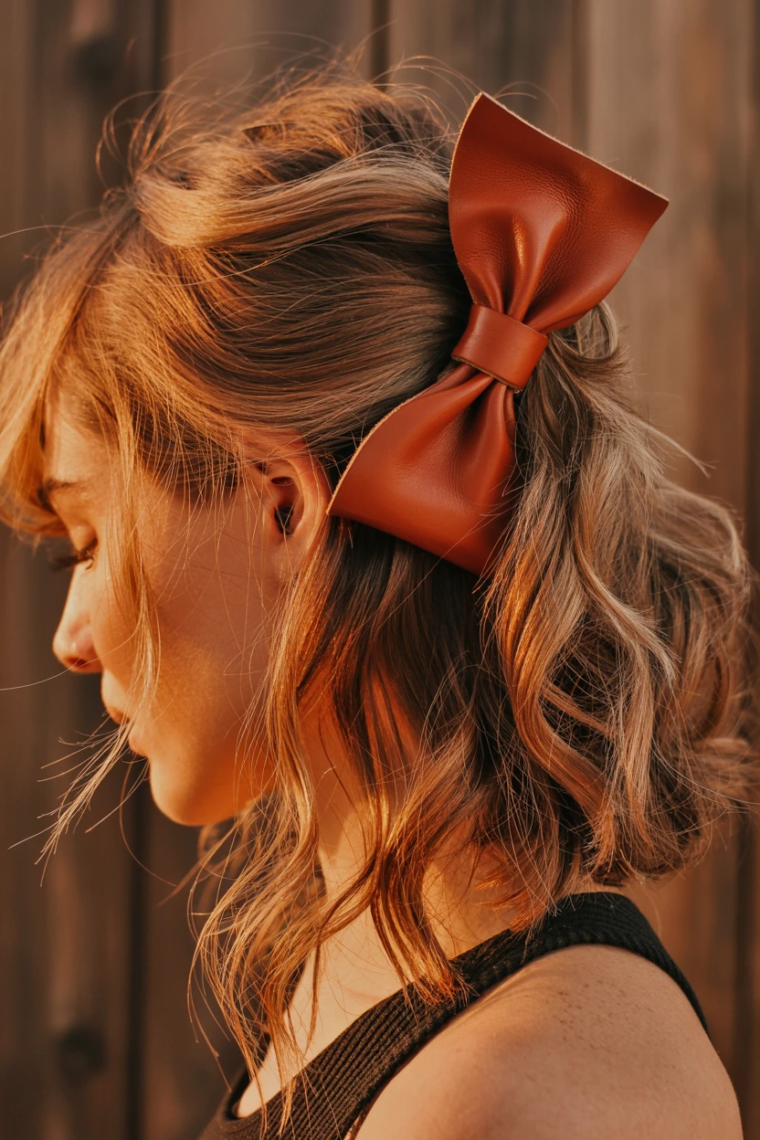 petite leather bow accent