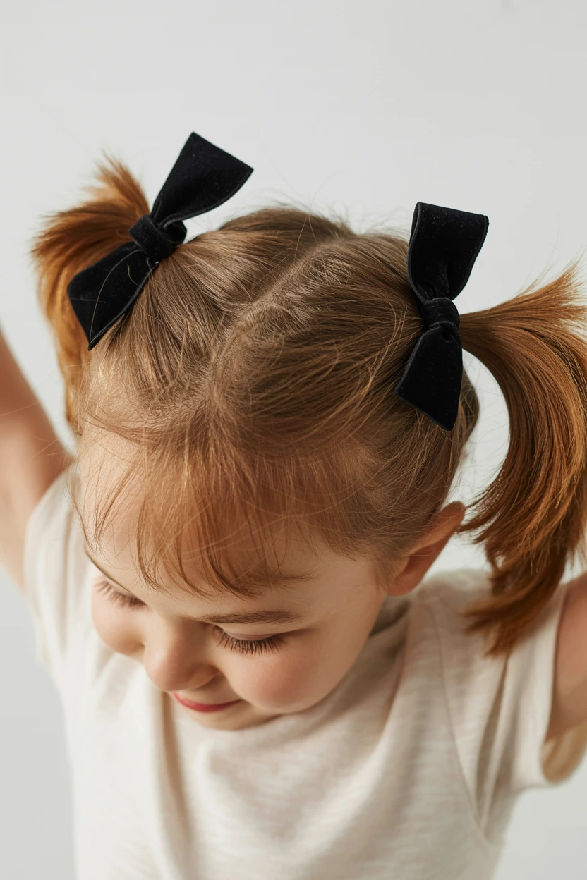 double mini bow pigtails