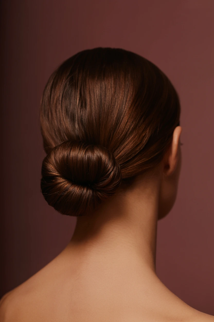 shiny low chignon