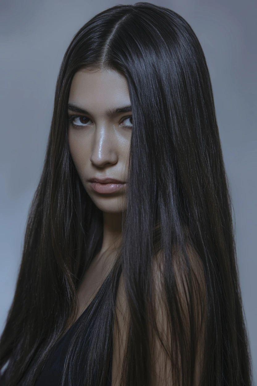 sleek straight center part