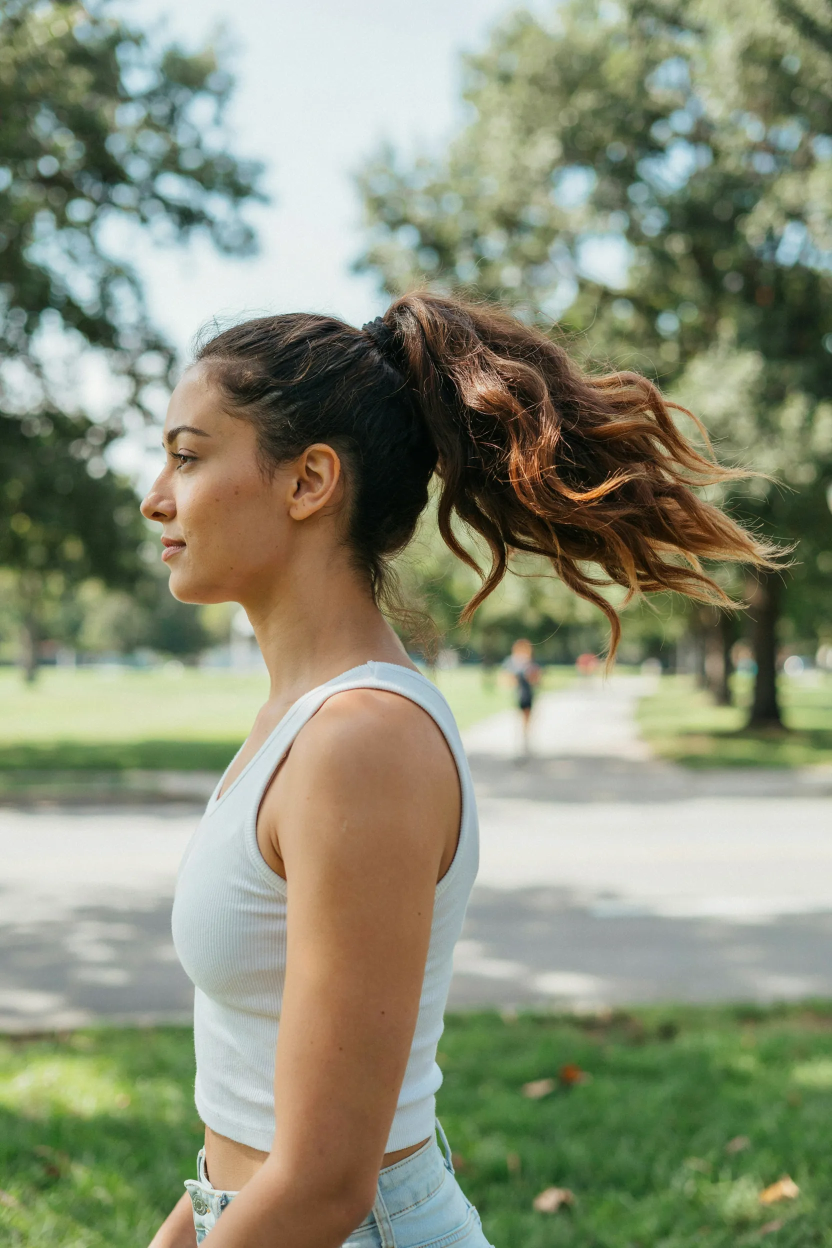 voluminous caramel ponytail
