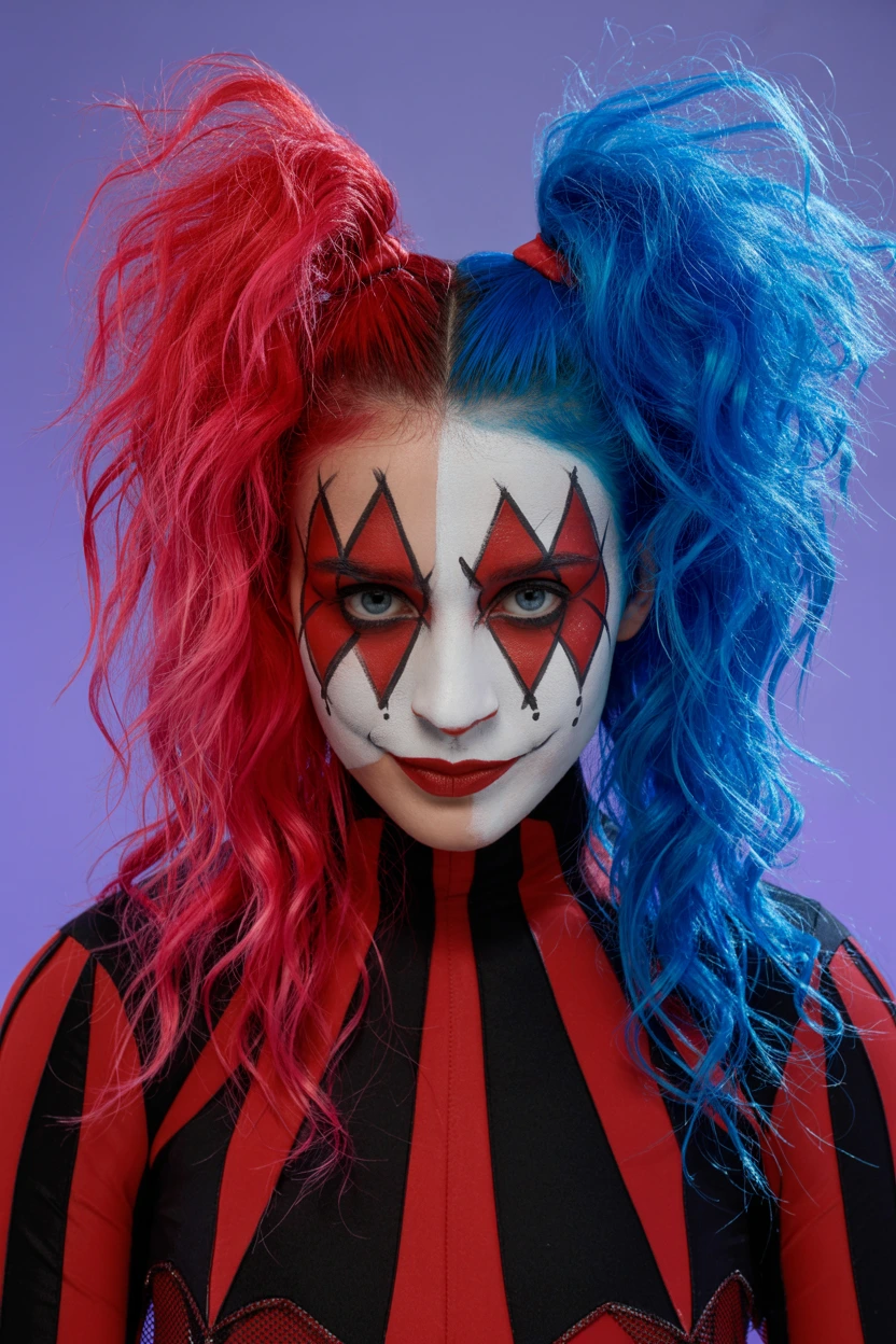 harley quinn red and blue chaotic pigtails